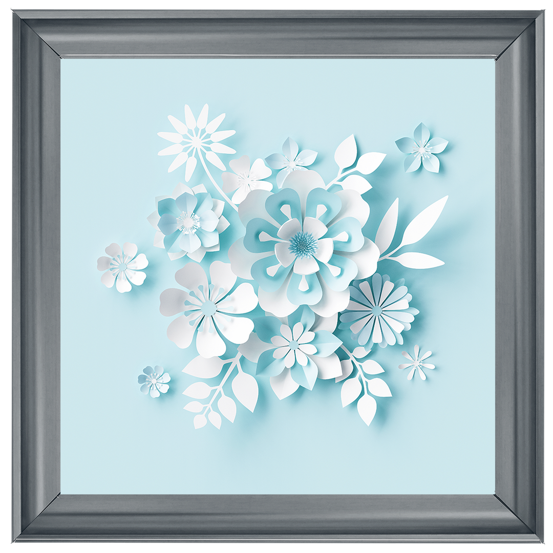 FL008 3D white paper flowers on blue background
