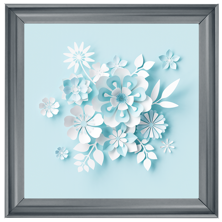 FL008 3D white paper flowers on blue background