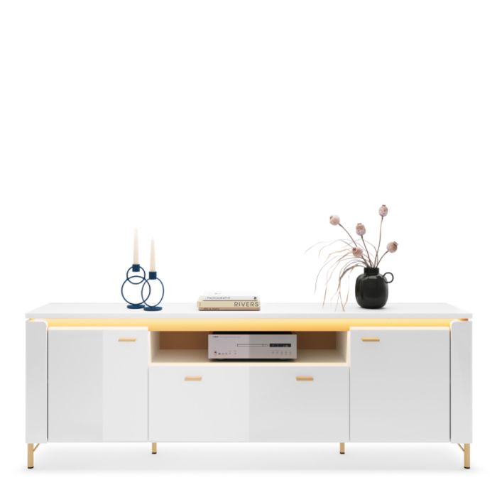 2 Door 1 Drawer TV Cabinet in Alpine White & White Gloss – Lazio Collection
