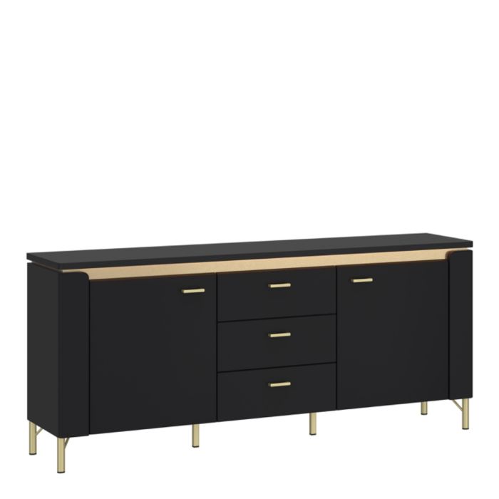 2 Door 3 Drawer 155cm Wide TV Cabinet in Black Matt & Gold – Genoa Collection