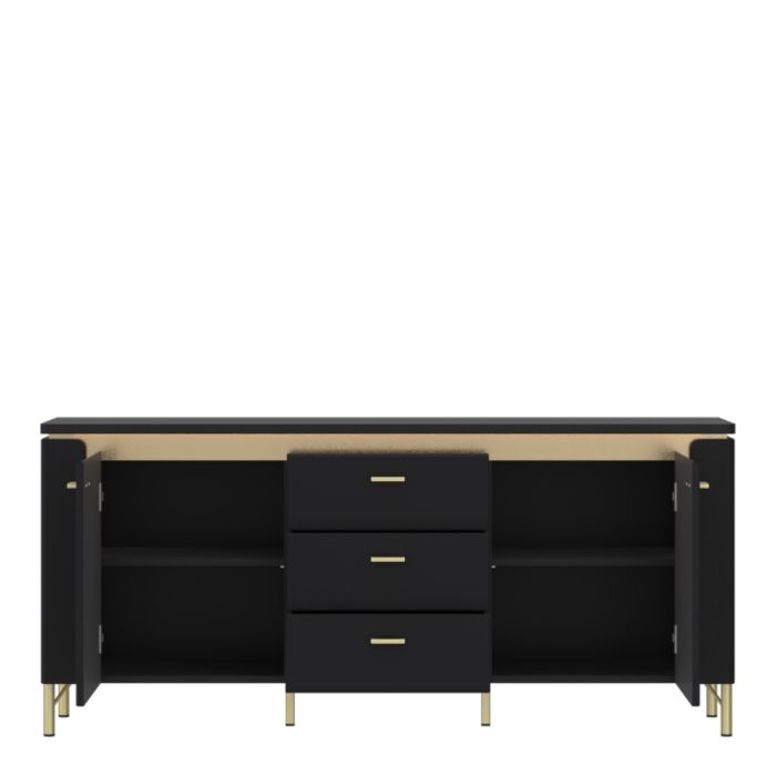 2 Door 3 Drawer 155cm Wide TV Cabinet in Black Matt & Gold – Genoa Collection