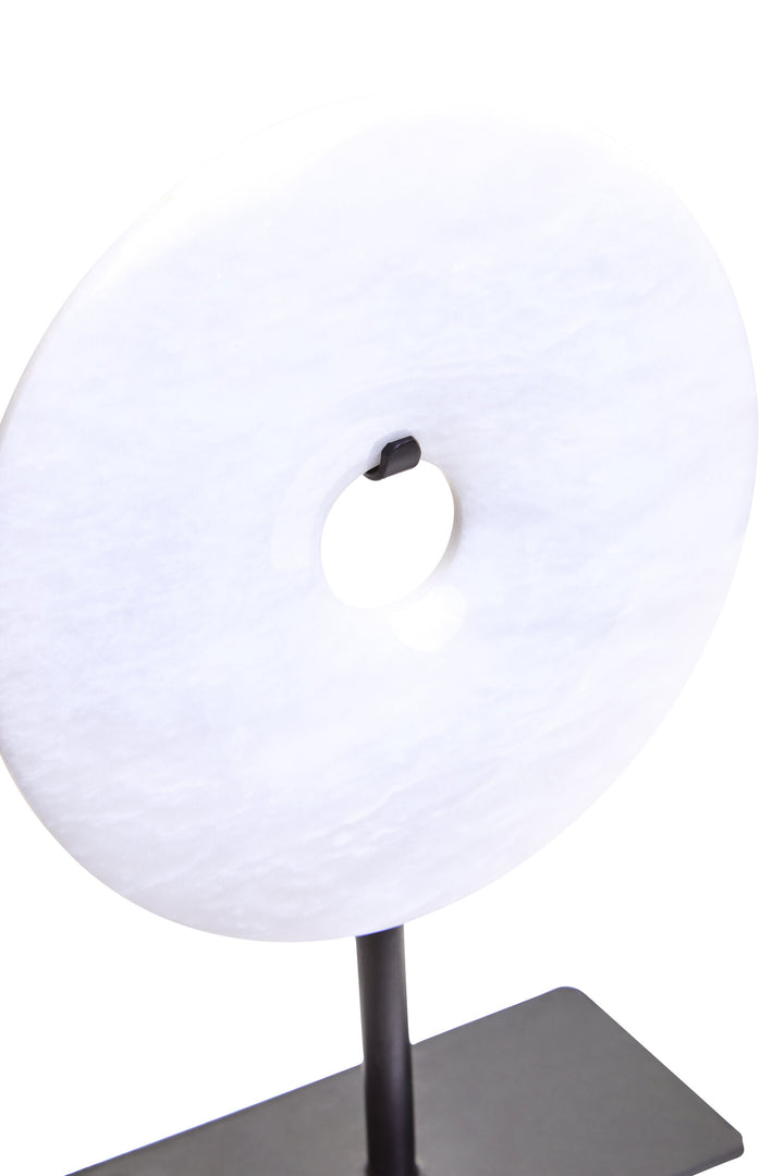 Dia 15cm Marble Calvion Extra Round Small Disc Sculpture White