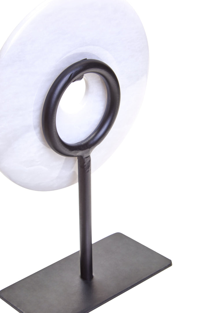 Dia 15cm Marble Calvion Extra Round Small Disc Sculpture White