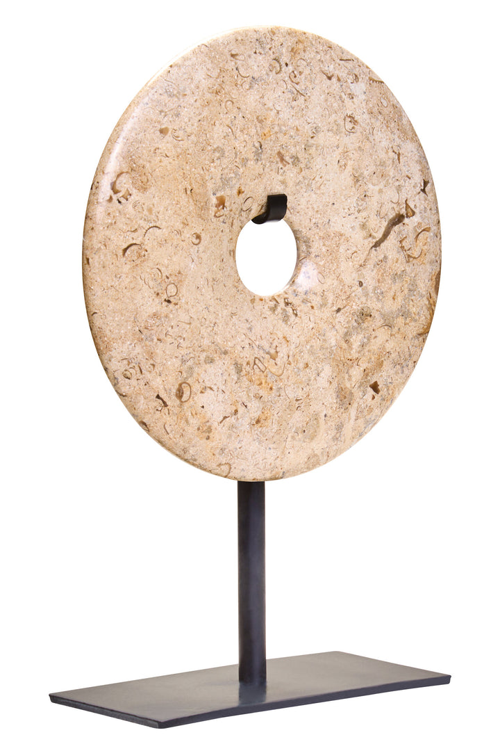 Small Sculpture Round Calvion Speckled 20cm Disc Marble Natural Dia