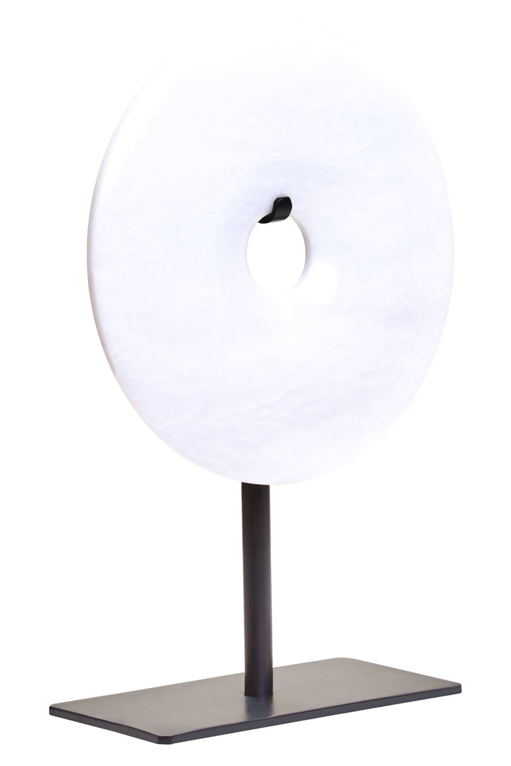 Dia 15cm Marble Calvion Extra Round Small Disc Sculpture White