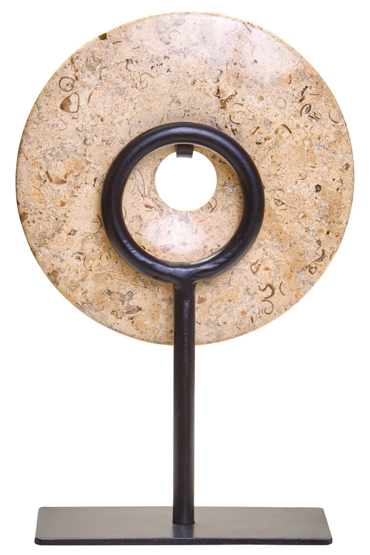 Small Sculpture Round Calvion Speckled 20cm Disc Marble Natural Dia