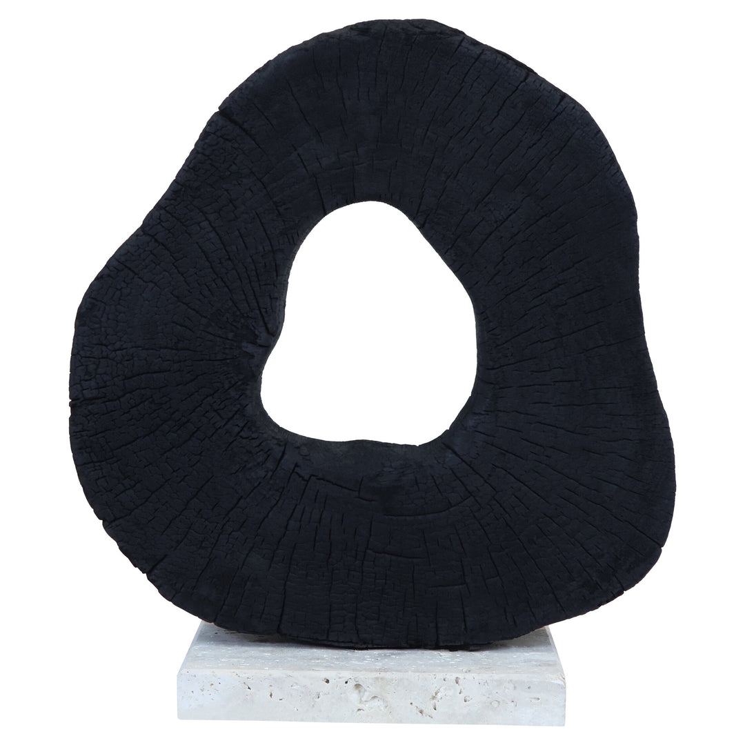 Sculpture Black with Mango Wood Travertine Base Corvessa