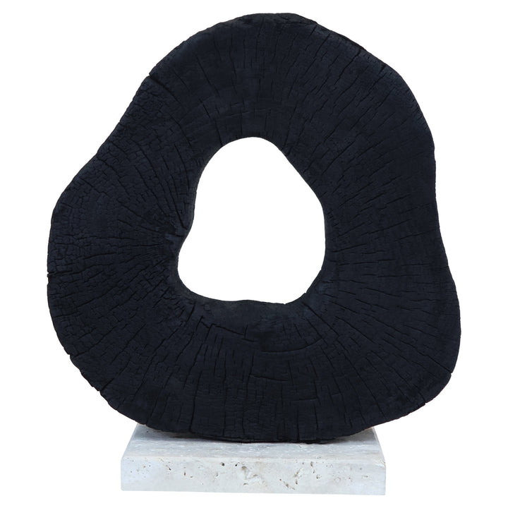 Sculpture Black with Mango Wood Travertine Base Corvessa