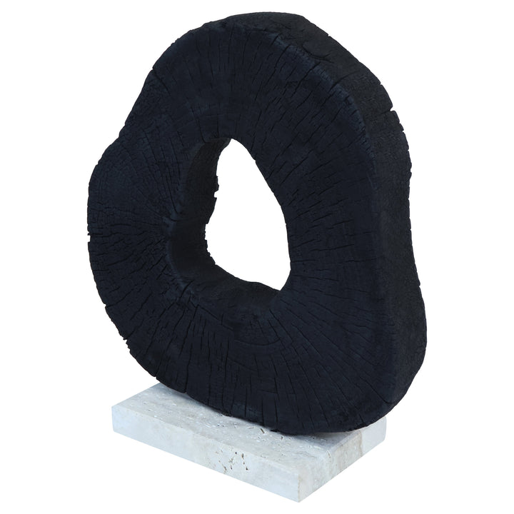 Sculpture Black with Mango Wood Travertine Base Corvessa