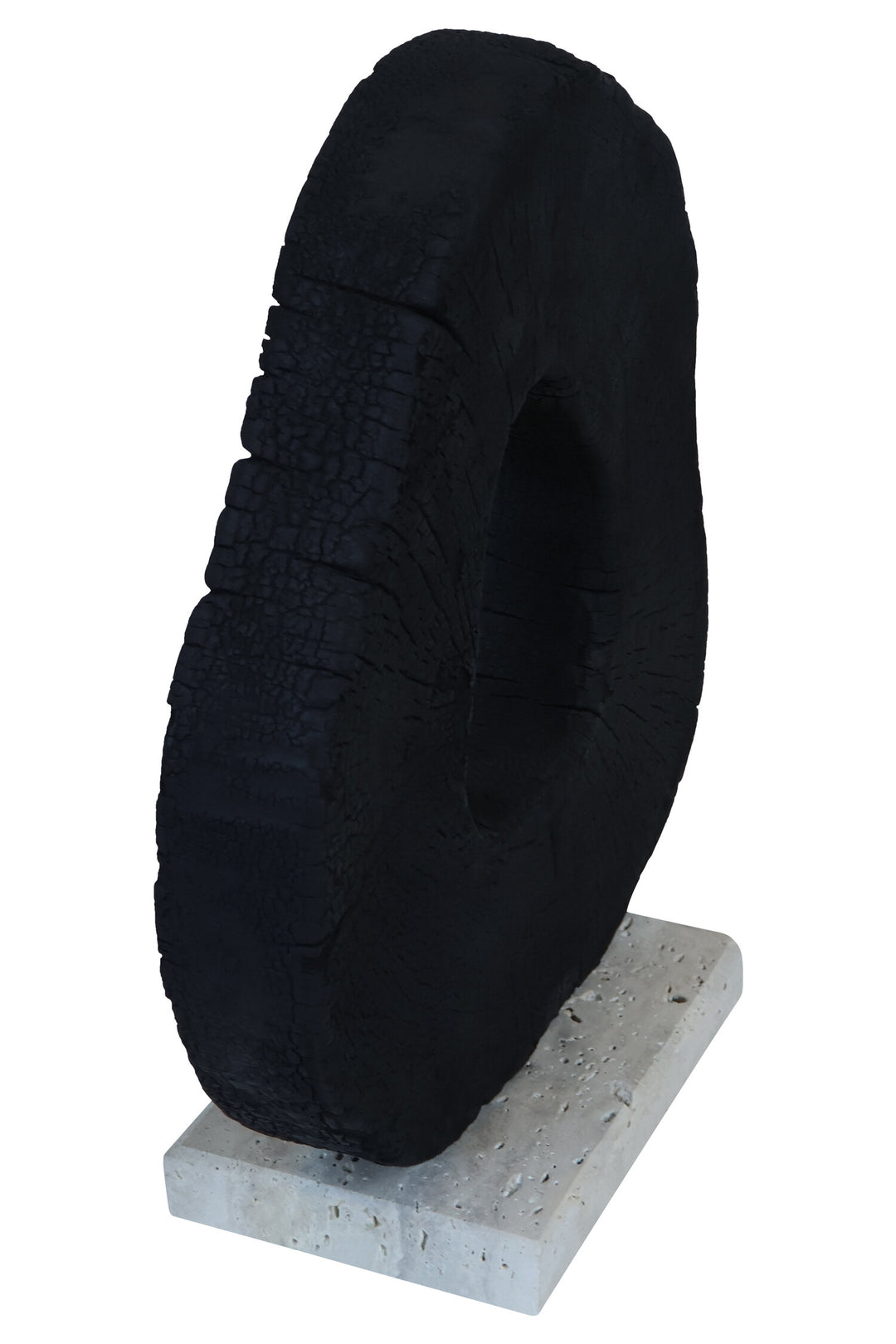Sculpture Black with Mango Wood Travertine Base Corvessa