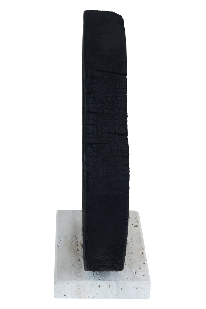Sculpture Black with Mango Wood Travertine Base Corvessa