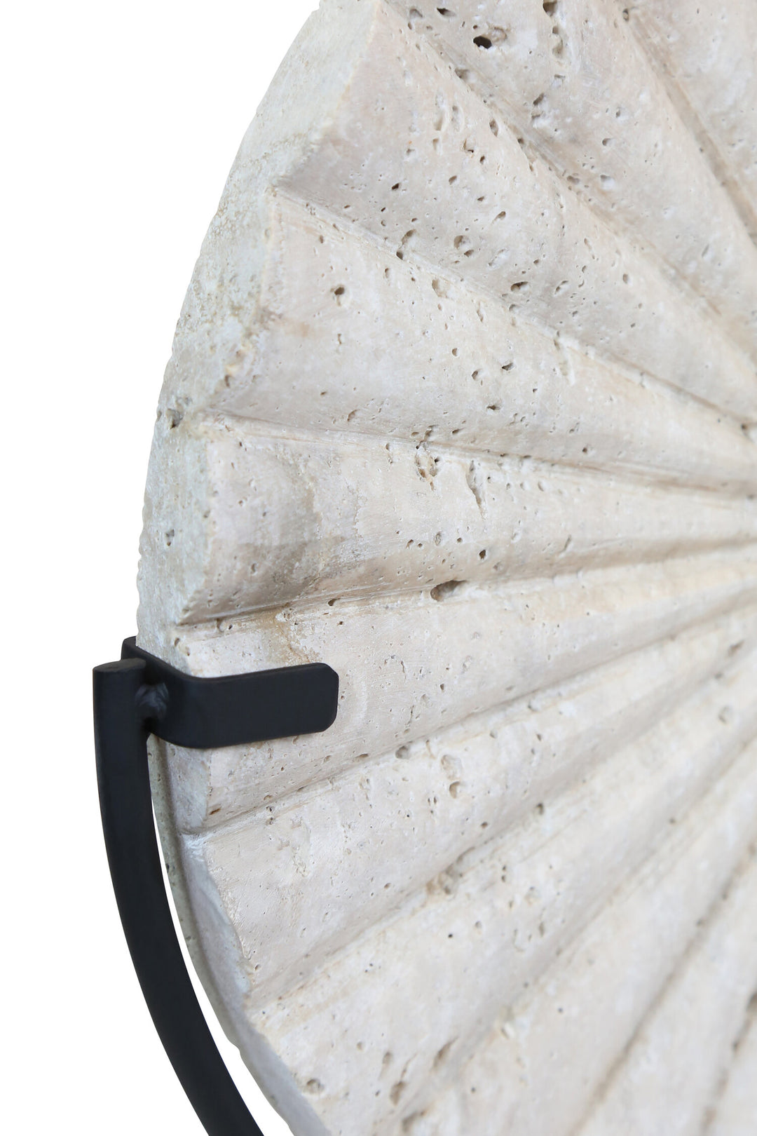 Base Black Corvessa Ridged with Metal Disc Sculpture Travertine