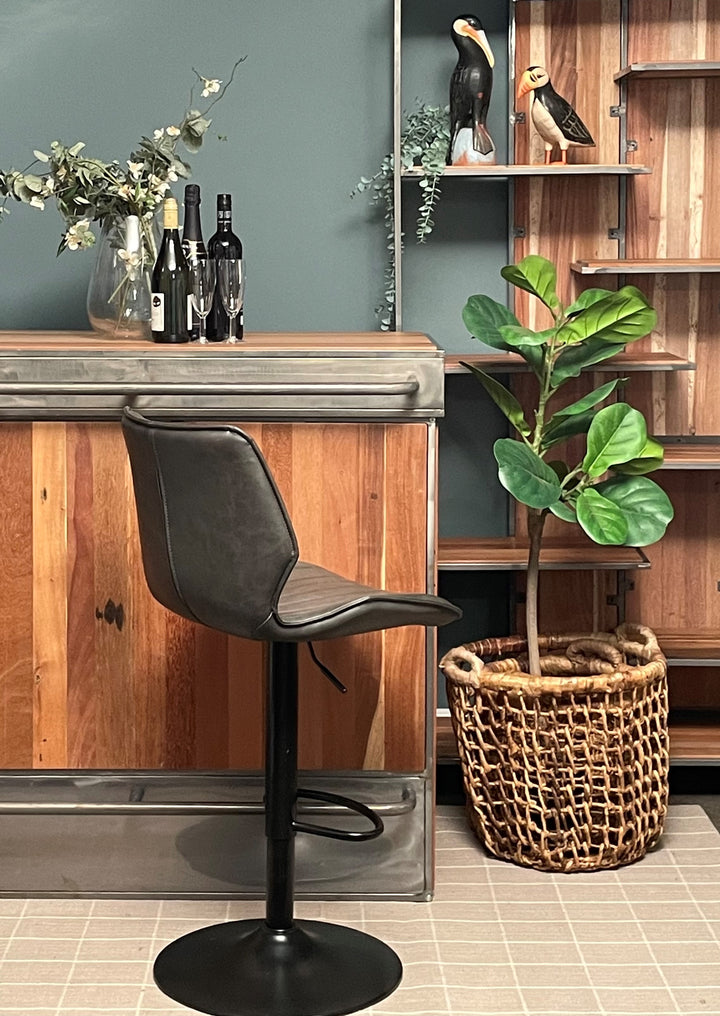 Junelle Gas Lift Bar Stool Vegan Leather Grey SET OF 2