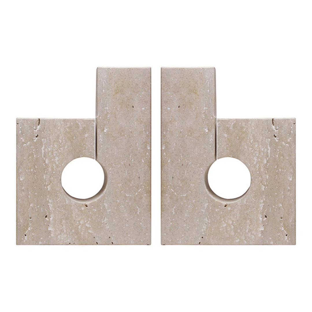 Set Corvessa of Travertine Two Sculptural Bookends