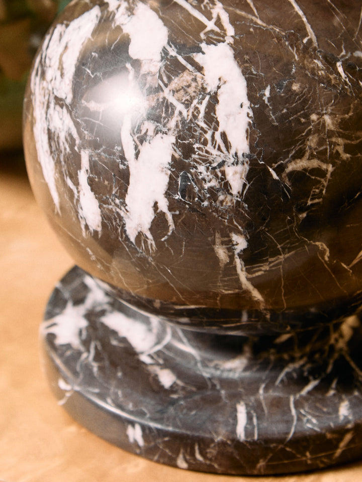 Calvion Ball Black Sculpture and Veined Marble White