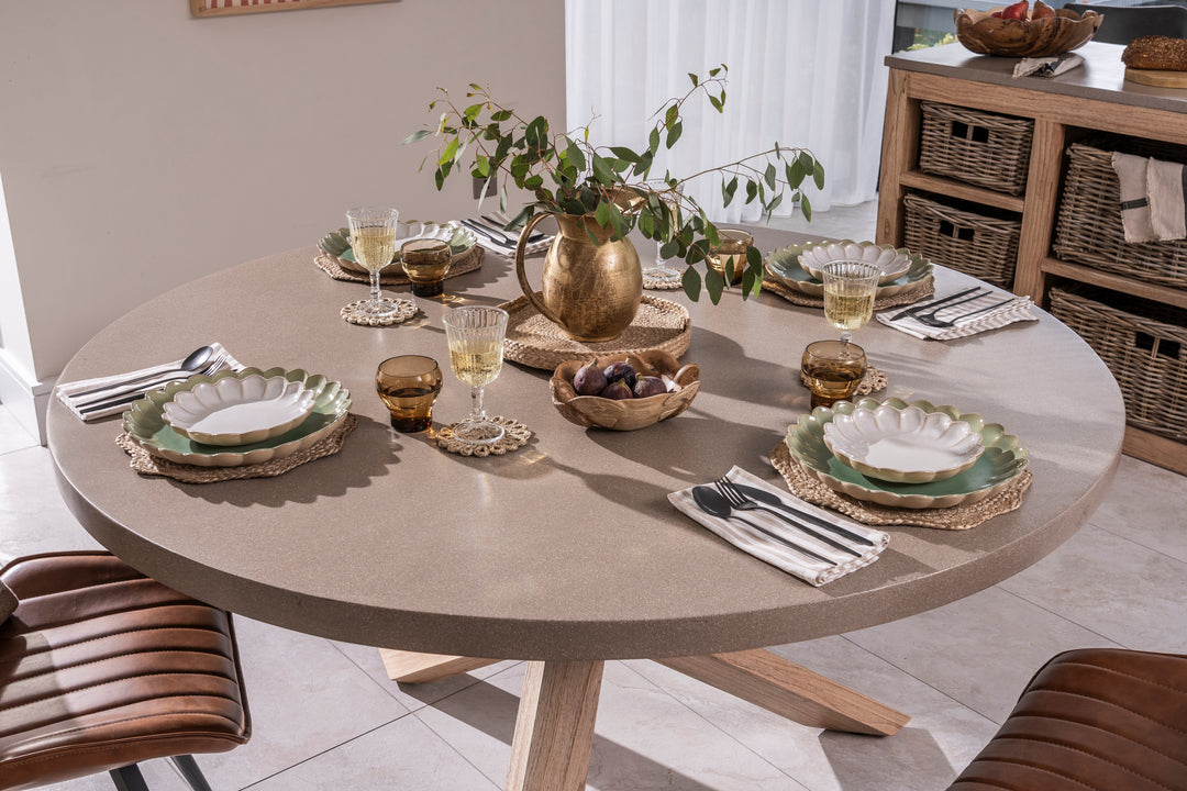 Ferrowe Oatmeal Round Dining Table