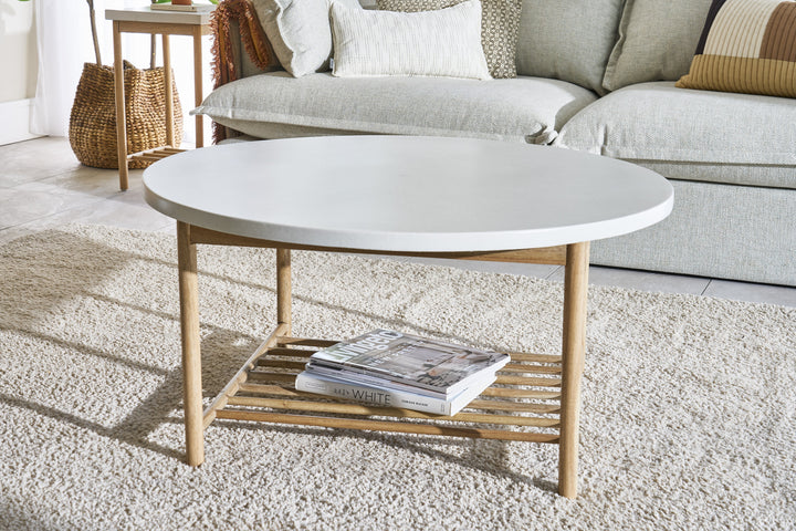 Ferrowe White Round Coffee Table with Rack