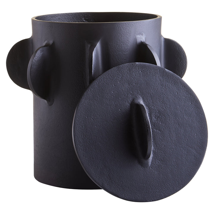 Black Large Round Box Terrace Textured