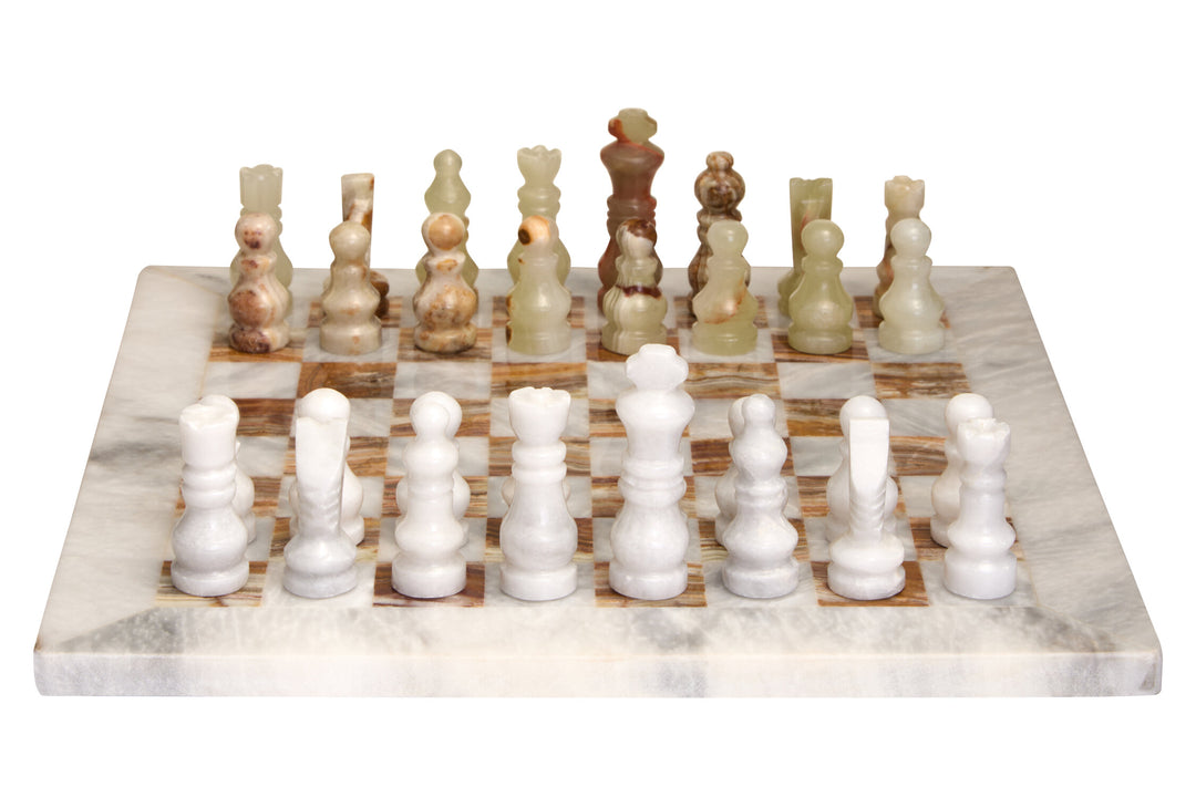 Small Tac and White Marble Set Onyx Tic Green Chess