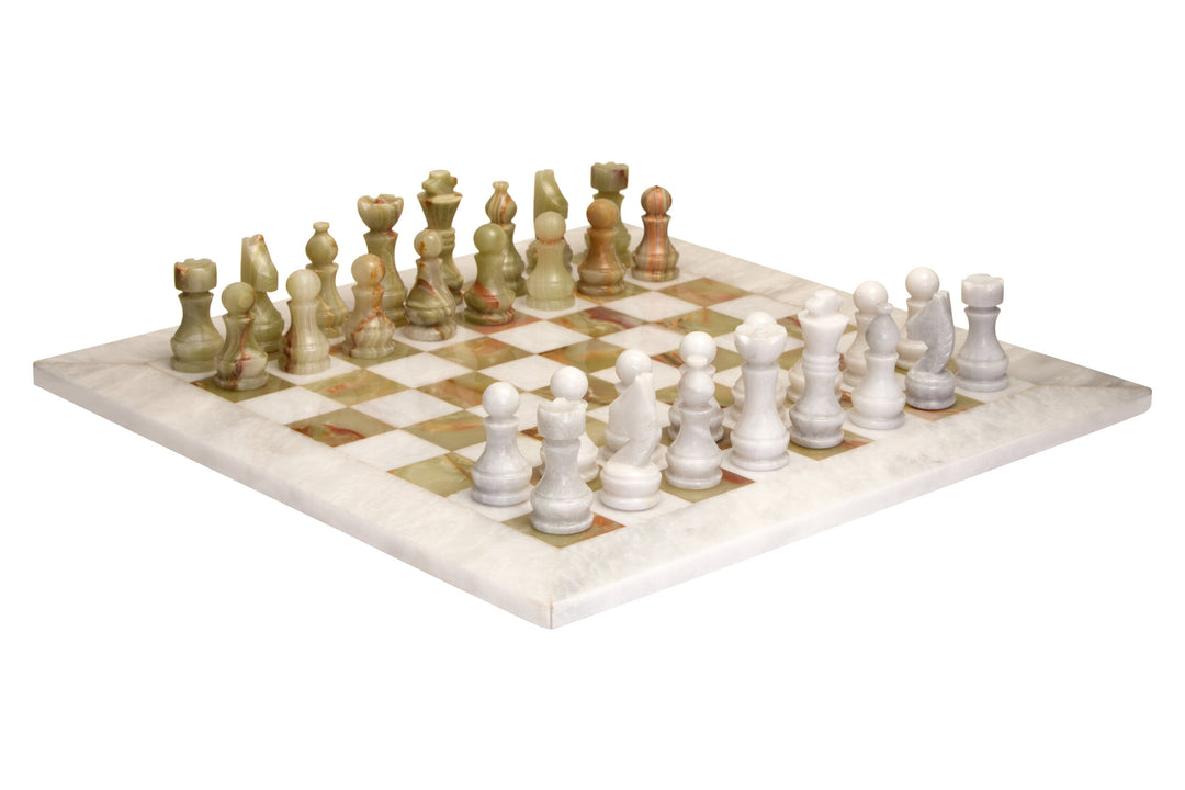 Set Green Marble Large Onyx Tac Tic Chess White and