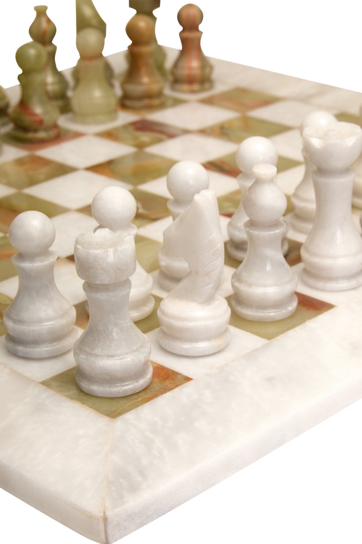Set Green Marble Large Onyx Tac Tic Chess White and