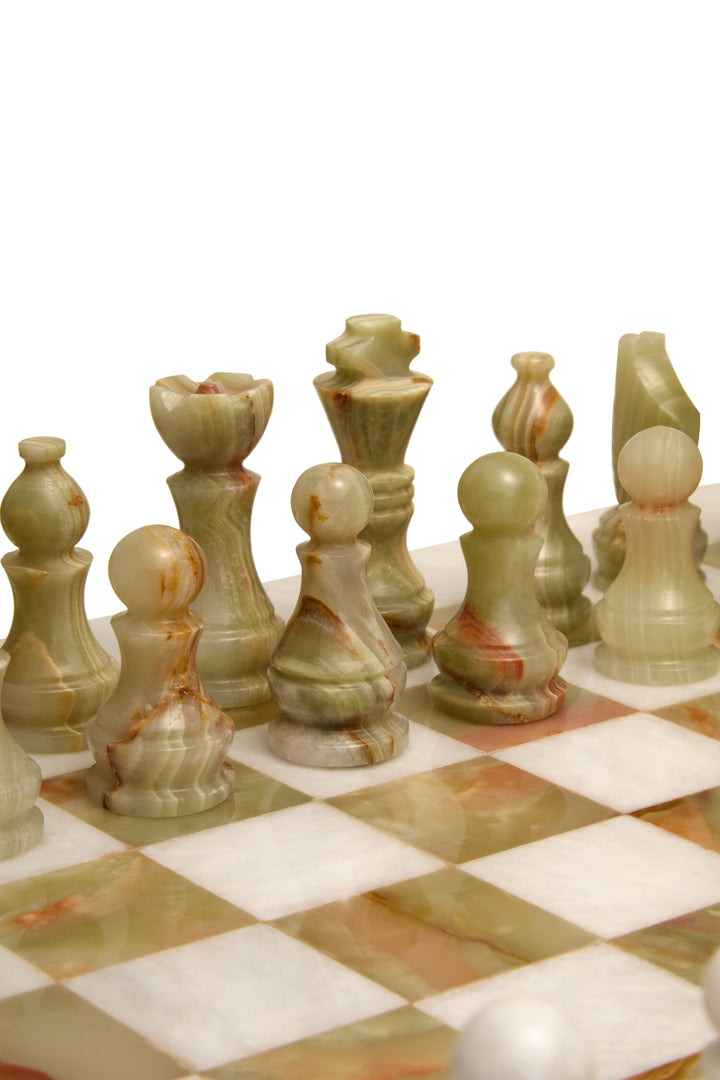 Set Green Marble Large Onyx Tac Tic Chess White and