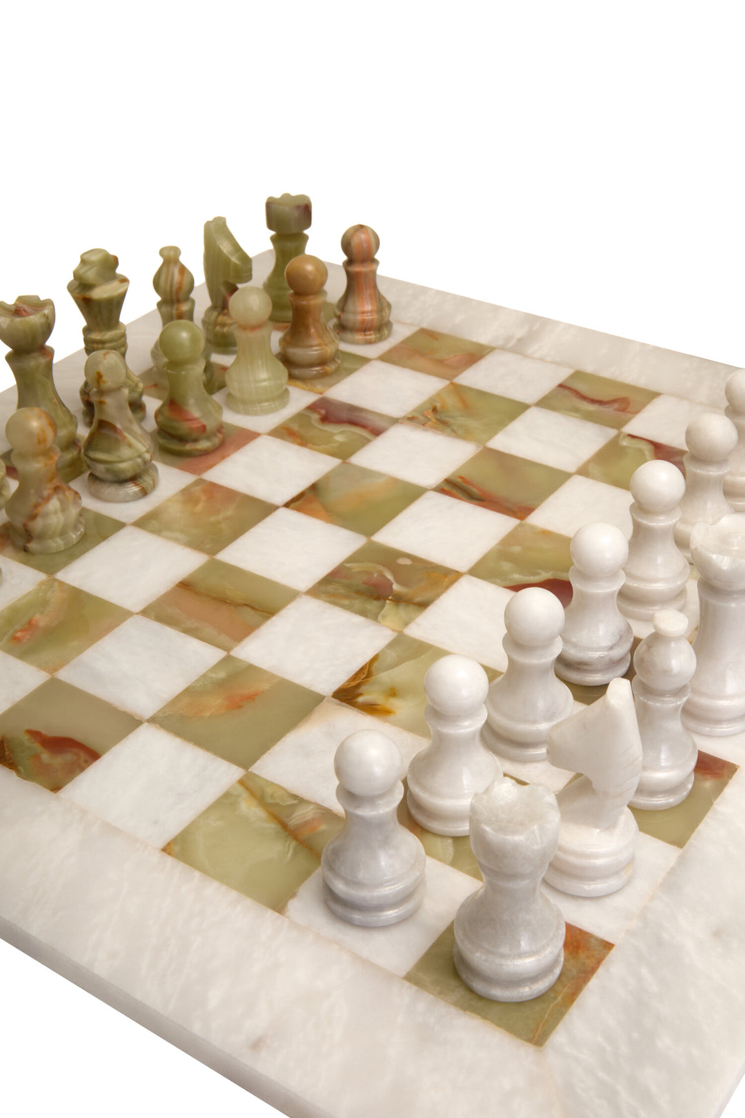Set Green Marble Large Onyx Tac Tic Chess White and