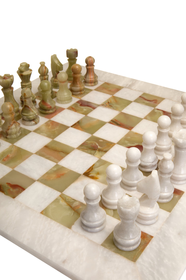 Set Green Marble Large Onyx Tac Tic Chess White and