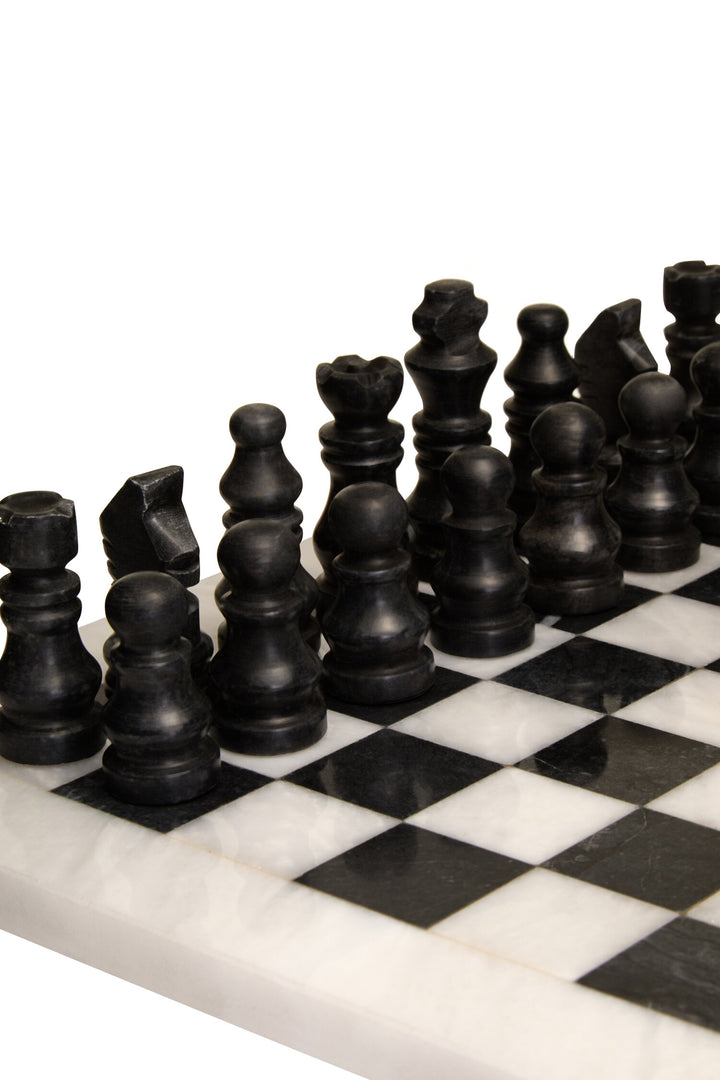 Black and Small Tac Tic White Chess Set Marble