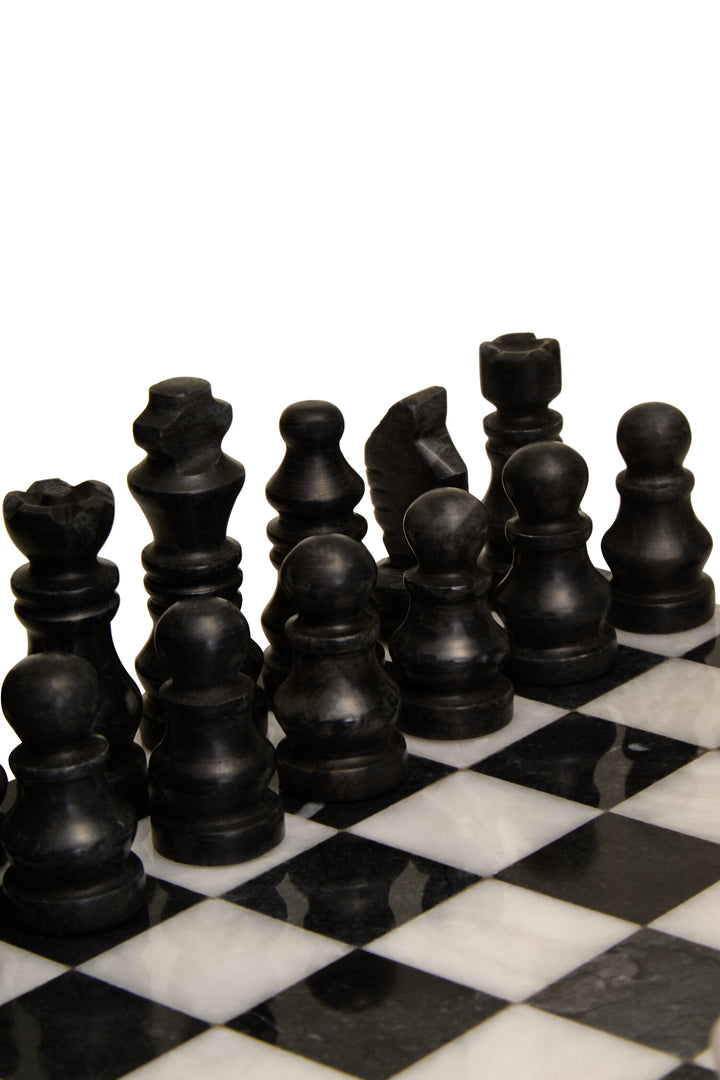 Black and Small Tac Tic White Chess Set Marble