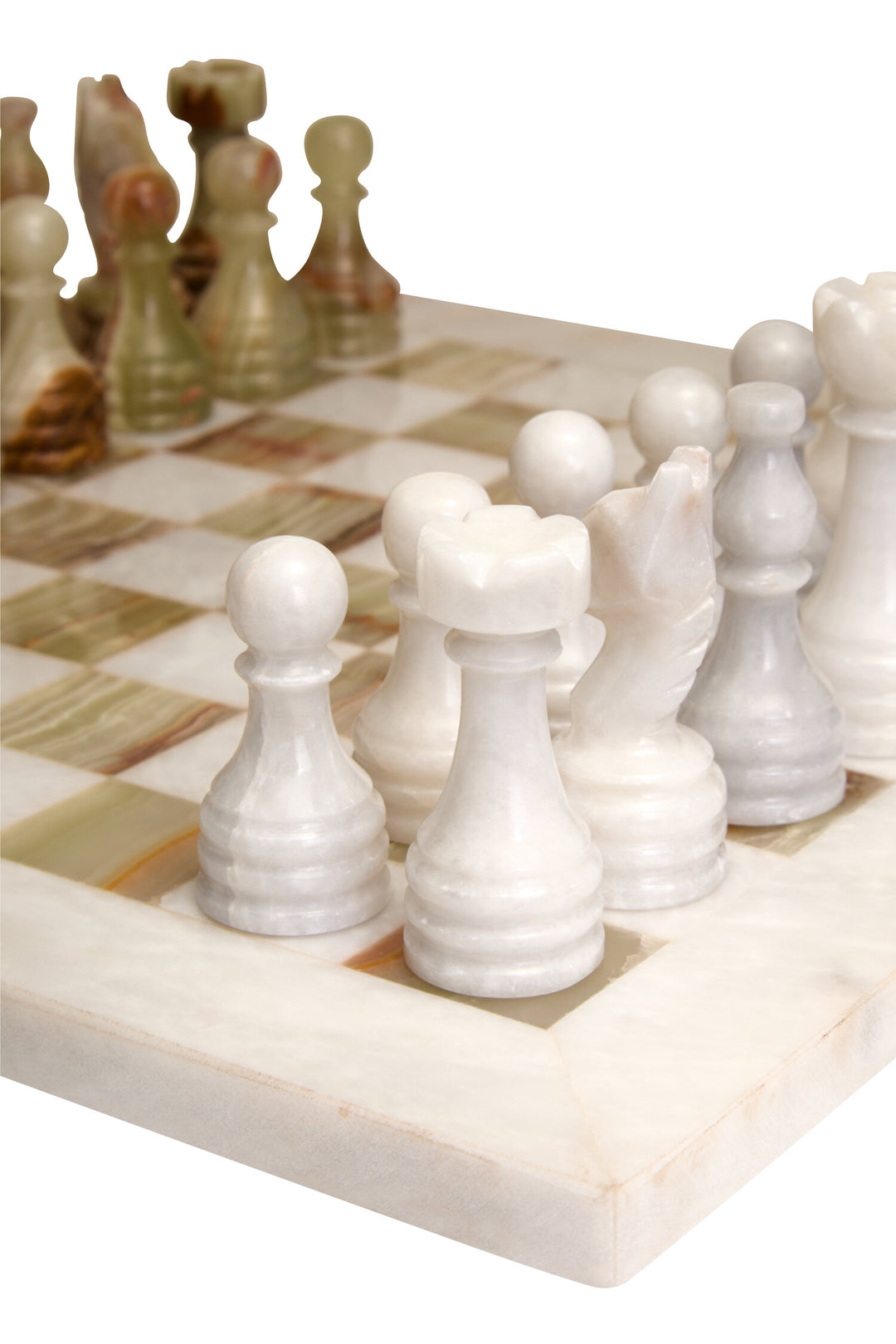 Marble White Tic Carved Small Tac Green Chess and Marble Onyx Set