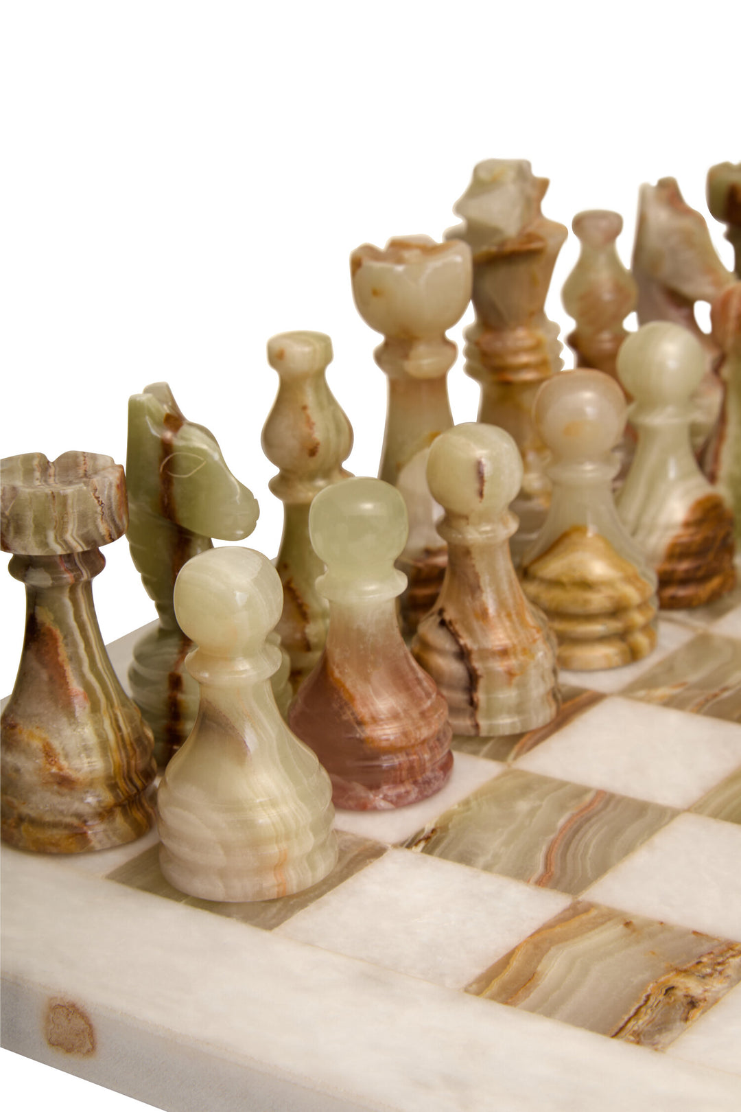 Marble White Tic Carved Small Tac Green Chess and Marble Onyx Set