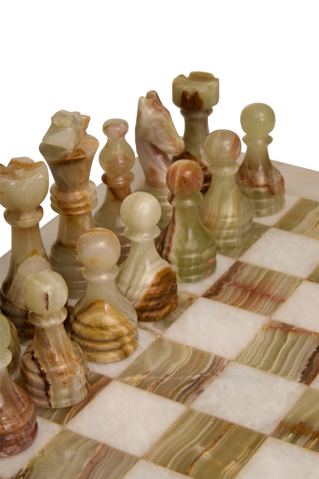 Marble White Tic Carved Small Tac Green Chess and Marble Onyx Set