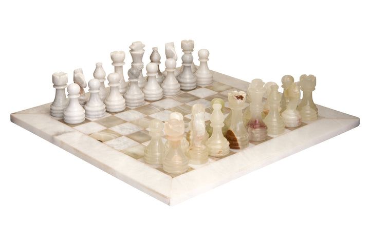 White and Green Chess Carved Marble Onyx Tac Set Tic