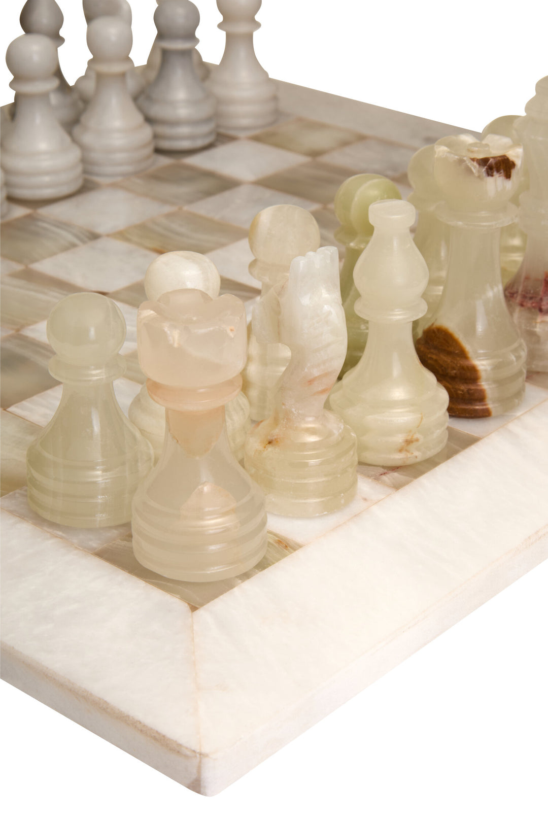 White and Green Chess Carved Marble Onyx Tac Set Tic