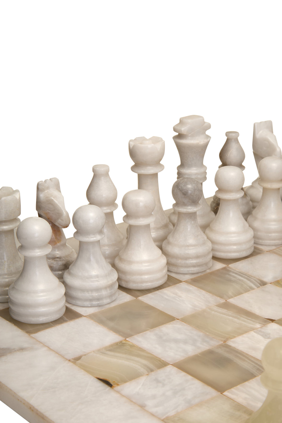 White and Green Chess Carved Marble Onyx Tac Set Tic