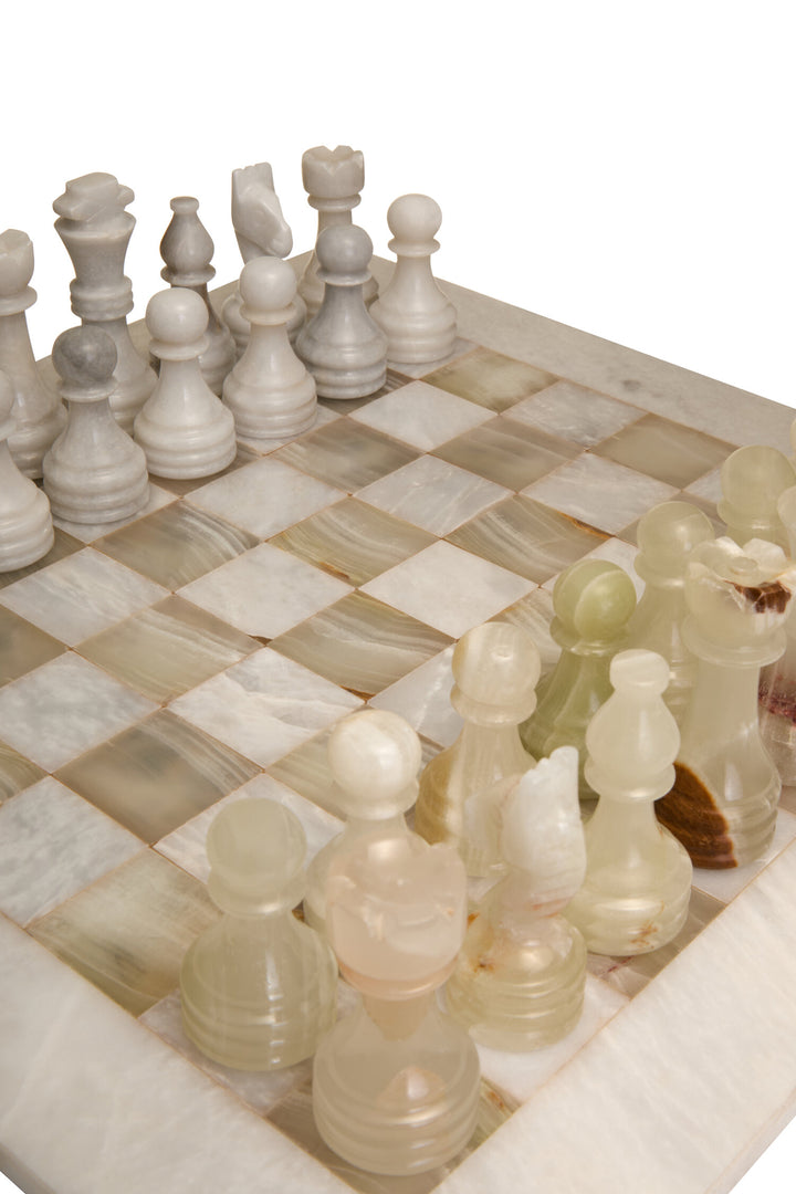 White and Green Chess Carved Marble Onyx Tac Set Tic