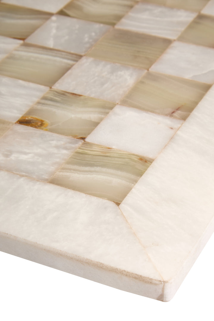 White and Green Chess Carved Marble Onyx Tac Set Tic