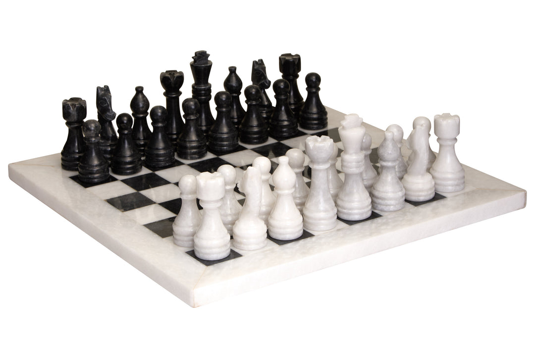 and White Chess Tac Small Set Carved Marble Tic Black
