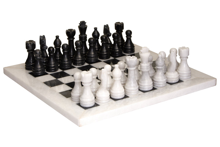 and White Chess Tac Small Set Carved Marble Tic Black