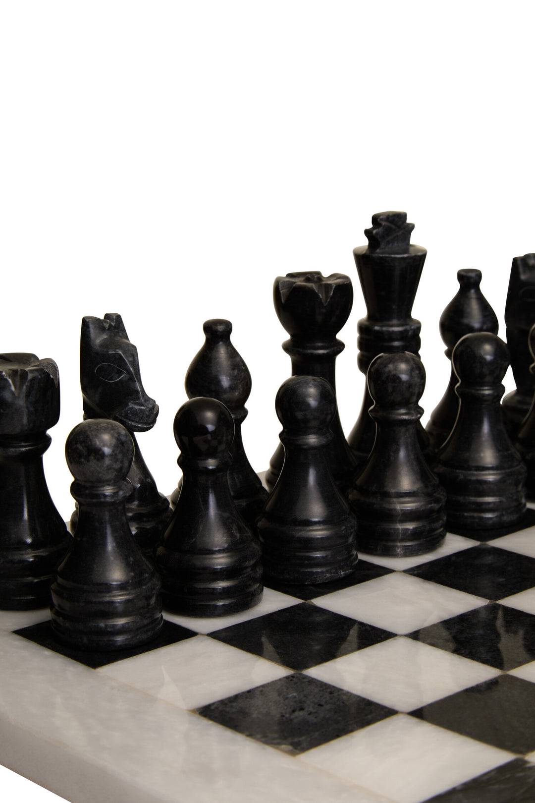 and White Chess Tac Small Set Carved Marble Tic Black