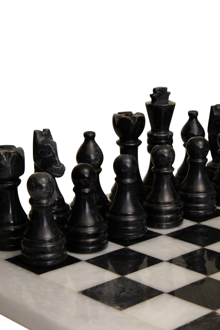 and White Chess Tac Small Set Carved Marble Tic Black