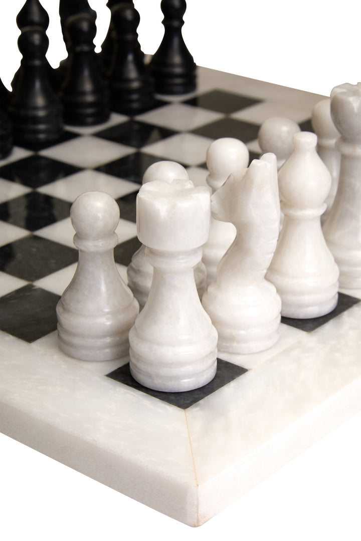 and White Chess Tac Small Set Carved Marble Tic Black