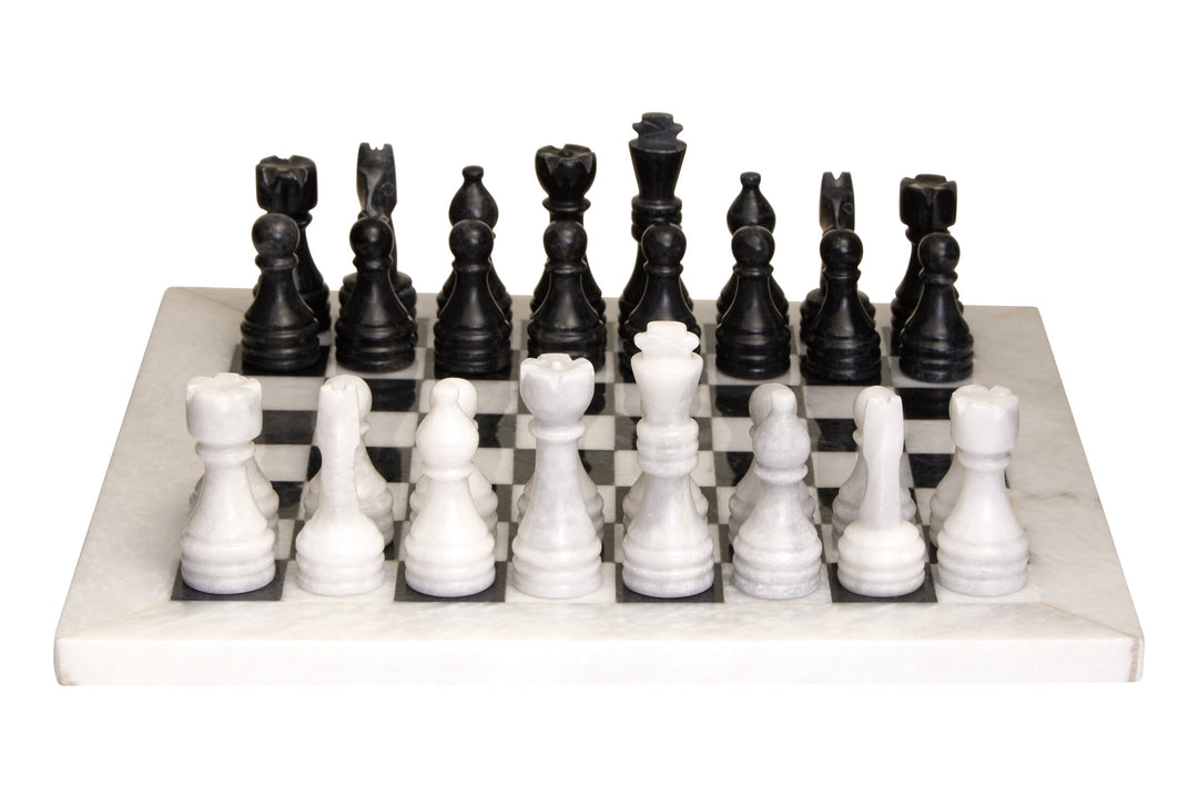 and White Chess Tac Small Set Carved Marble Tic Black