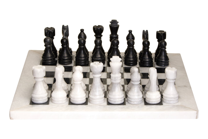 and White Chess Tac Small Set Carved Marble Tic Black