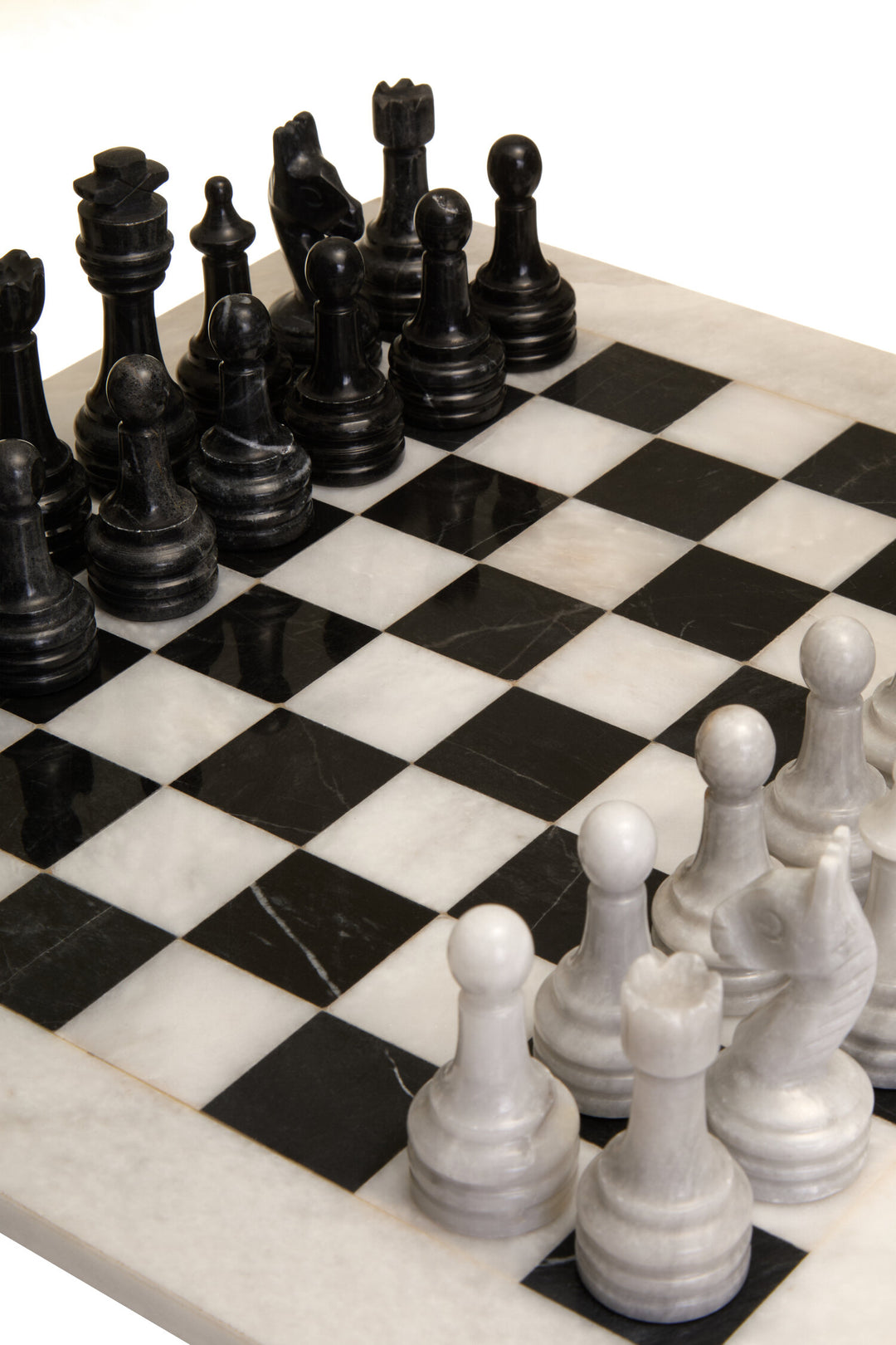 Large Carved Set Tac Marble and Chess White Black Tic