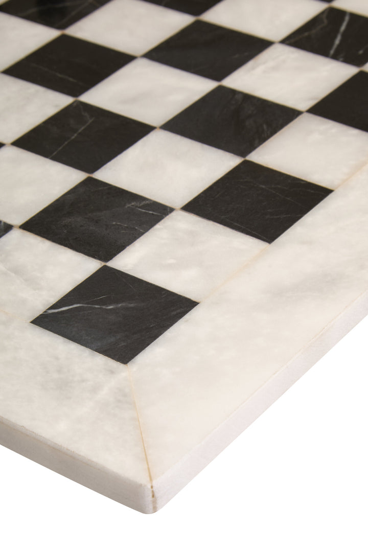 Large Carved Set Tac Marble and Chess White Black Tic