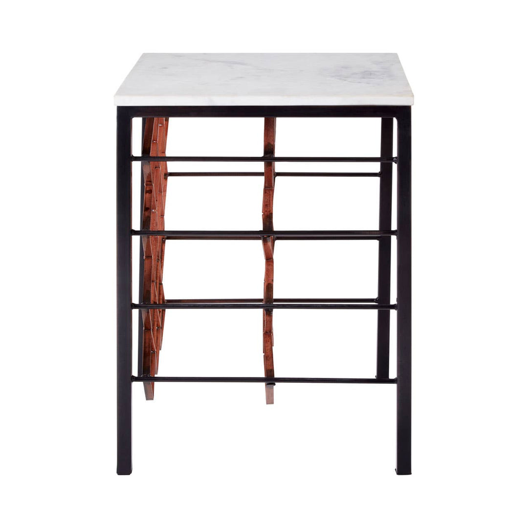 Templar White Marble & Iron Wine Rack Table