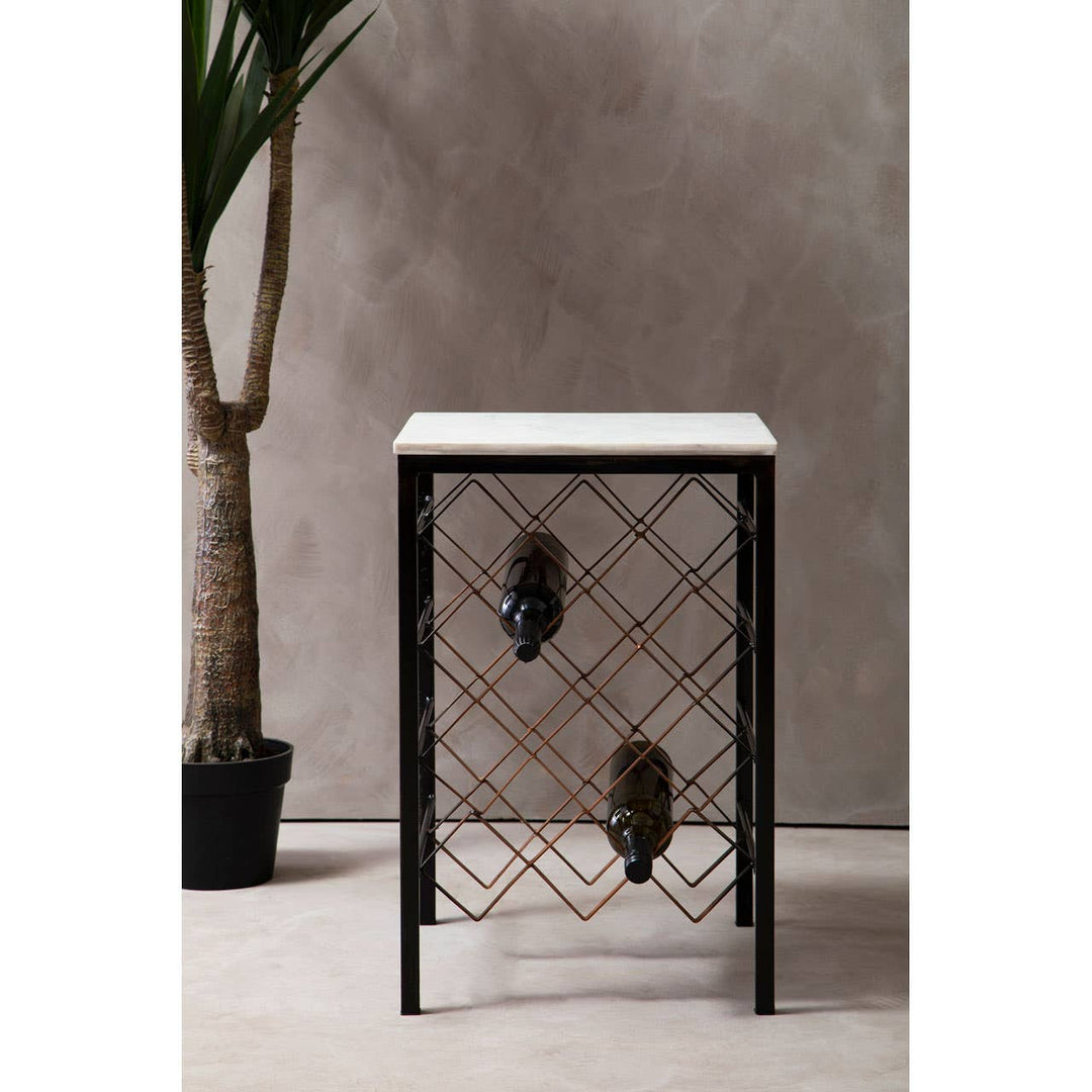 Templar White Marble & Iron Wine Rack Table