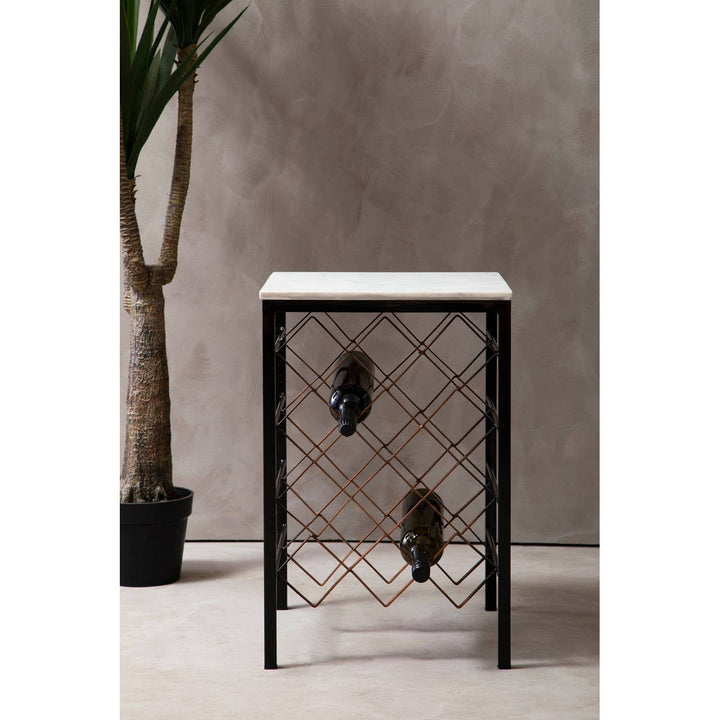 Templar White Marble & Iron Wine Rack Table